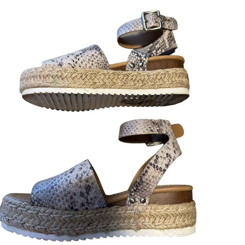 SODA Sandals Snake‎ Print Grey 7 Womens Espadrille Platform Ankle Strap